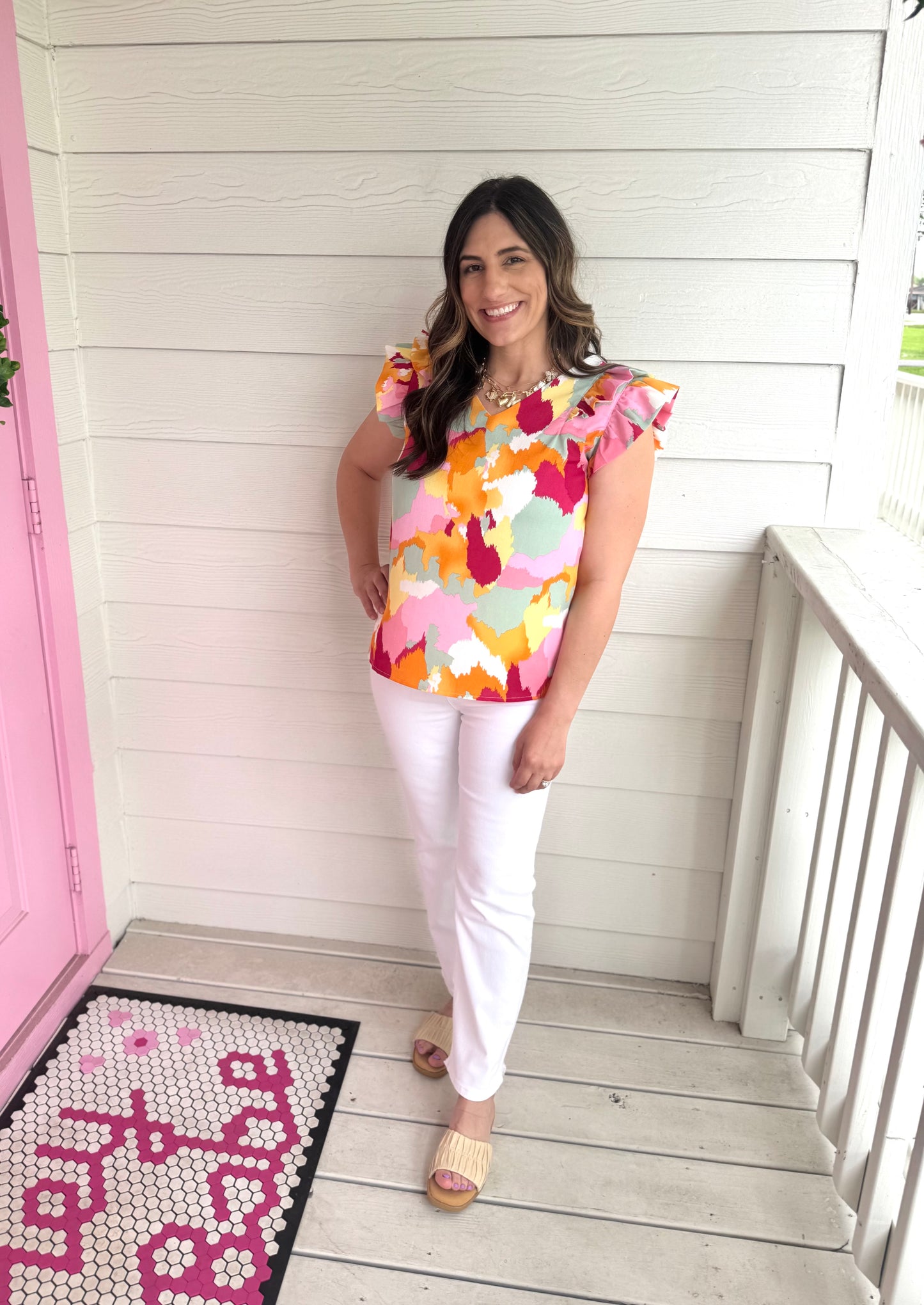 Bold Abstract Ruffle Top
