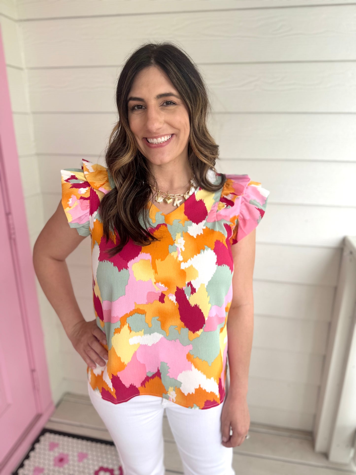 Bold Abstract Ruffle Top