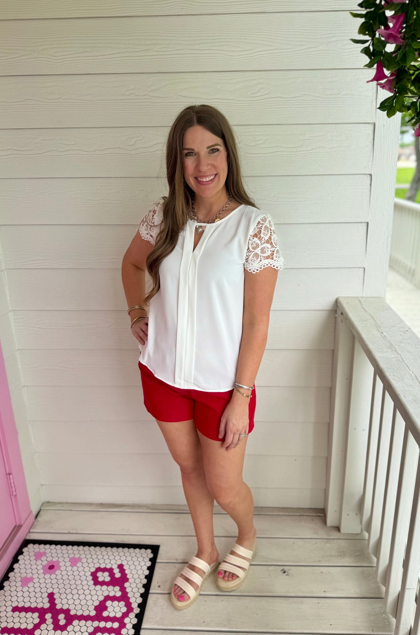 White Lace Keyhole Top