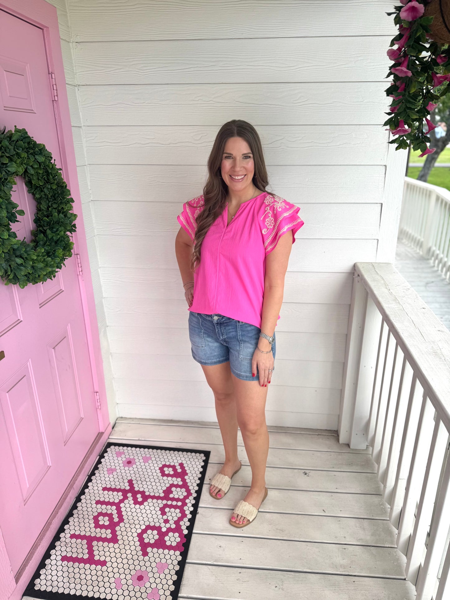 Hot Pink Embroidered Top