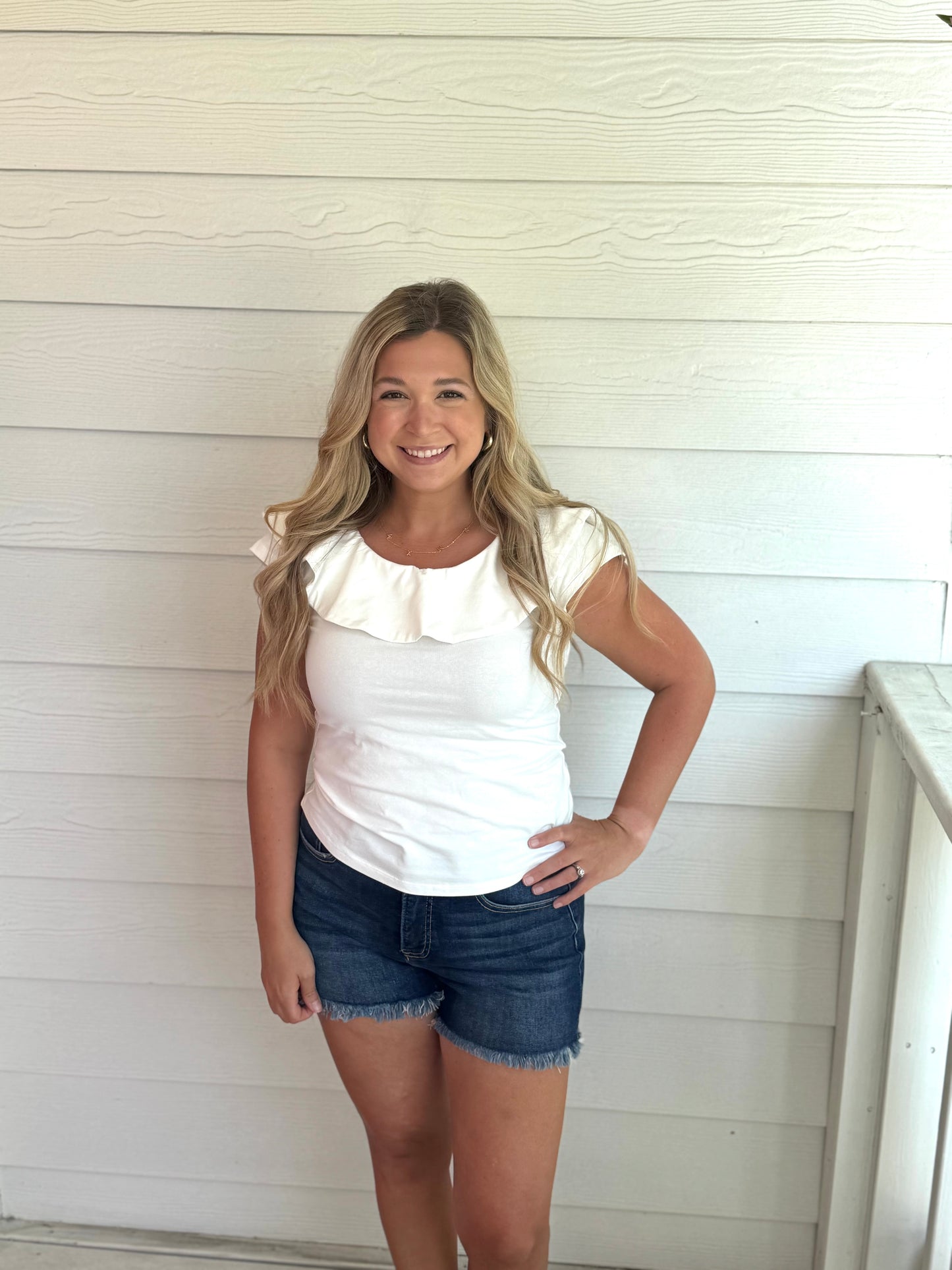 Ruffle Off Shoulder White Top