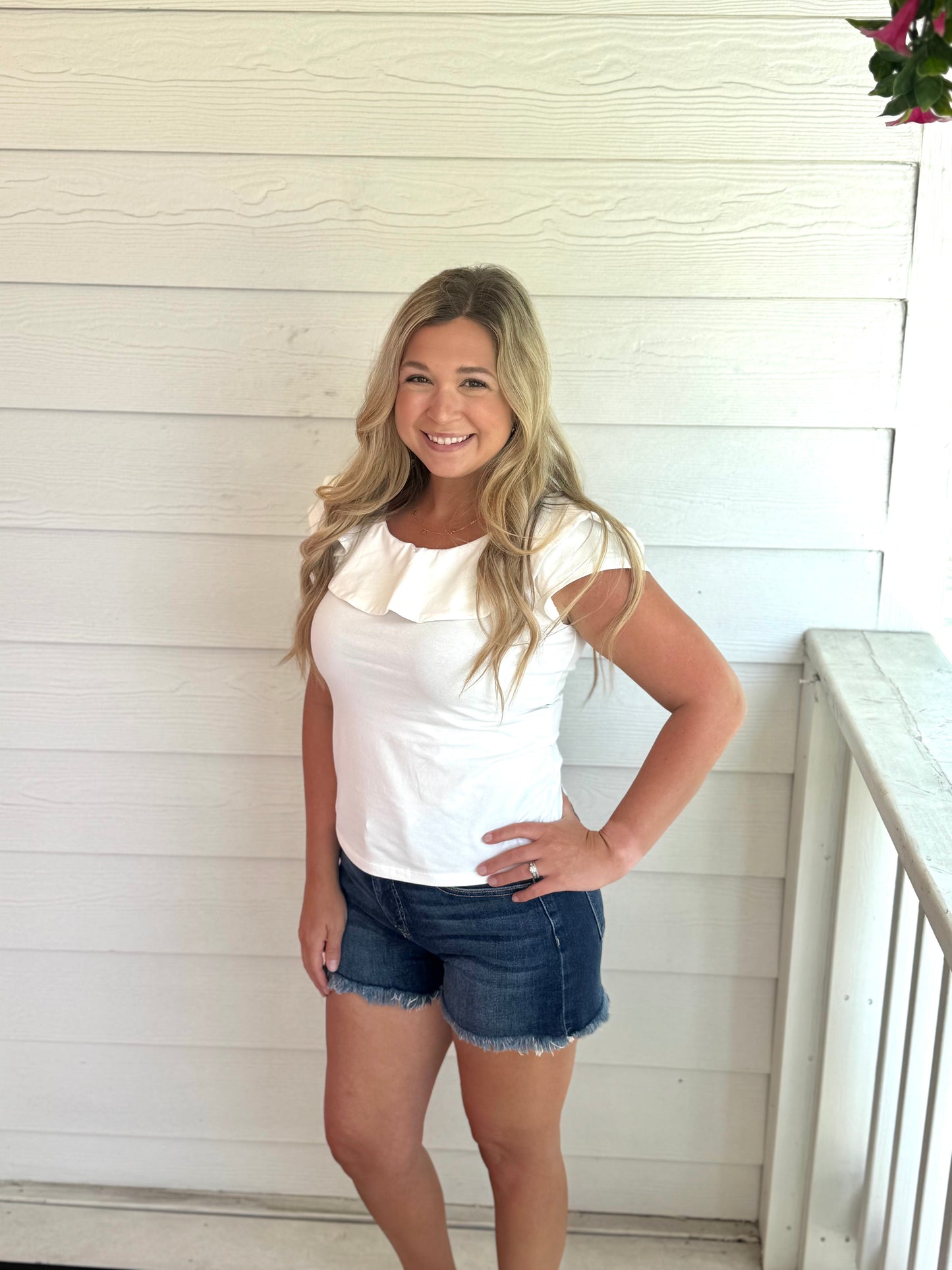 Ruffle Off Shoulder White Top