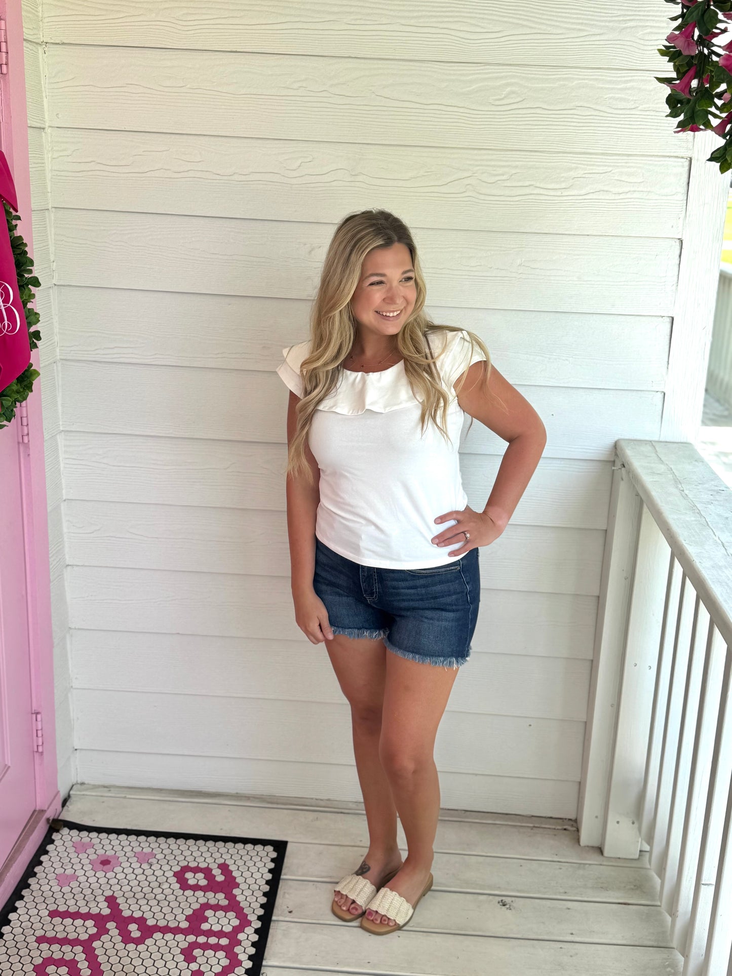 Ruffle Off Shoulder White Top