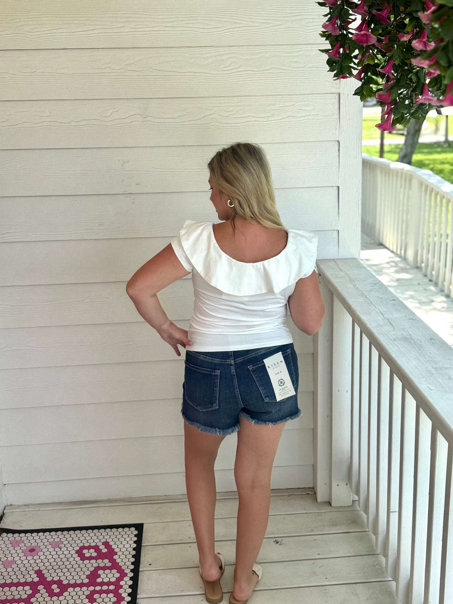 Ruffle Off Shoulder White Top