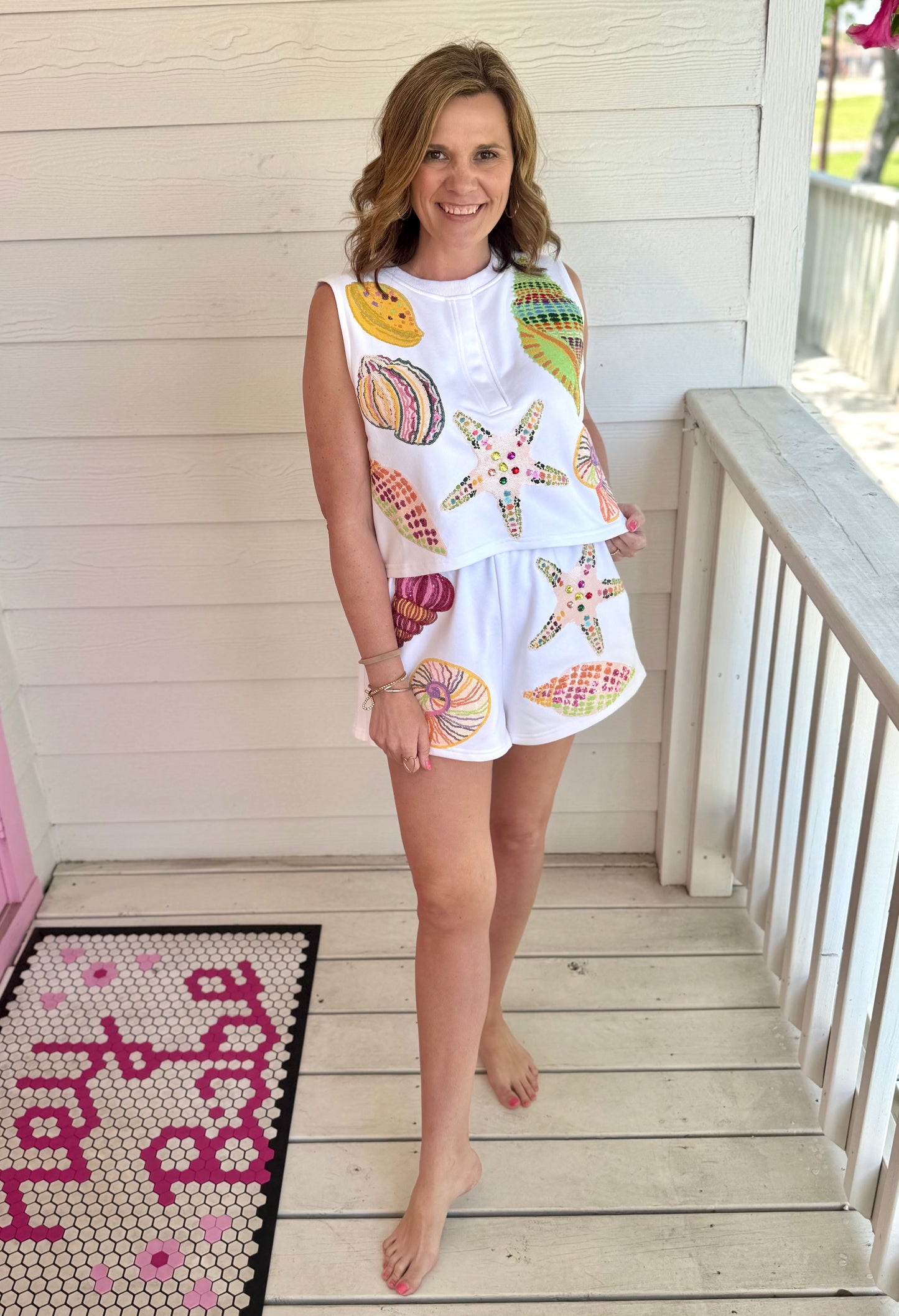 Queen Of Sparkle White Multi Shell Shorts