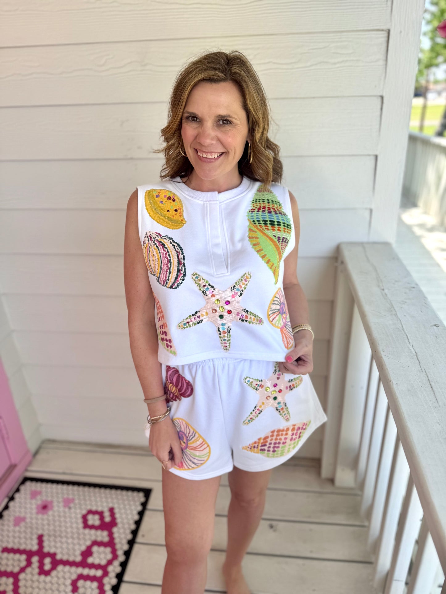 Queen Of Sparkle White Multi Shell Shorts