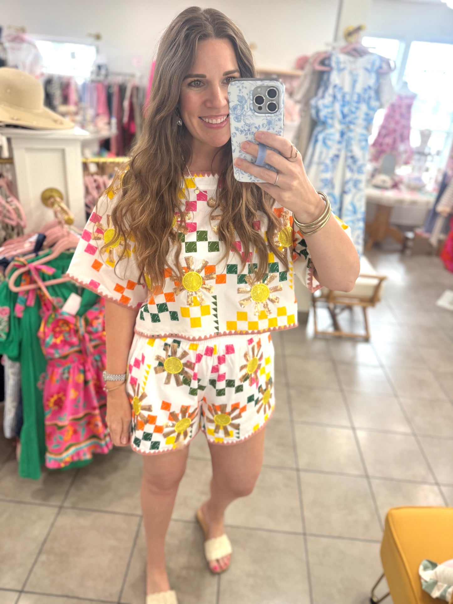 Queen Of Sparkles Multi Checkered Sun Short