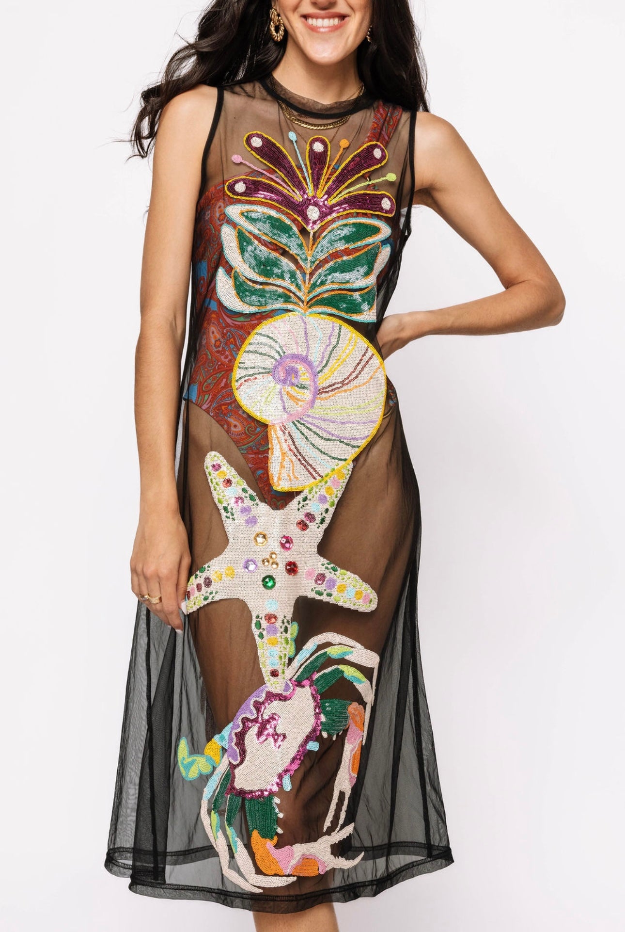 Queen Of Sparkles Black Mesh Multi Shell Coverup