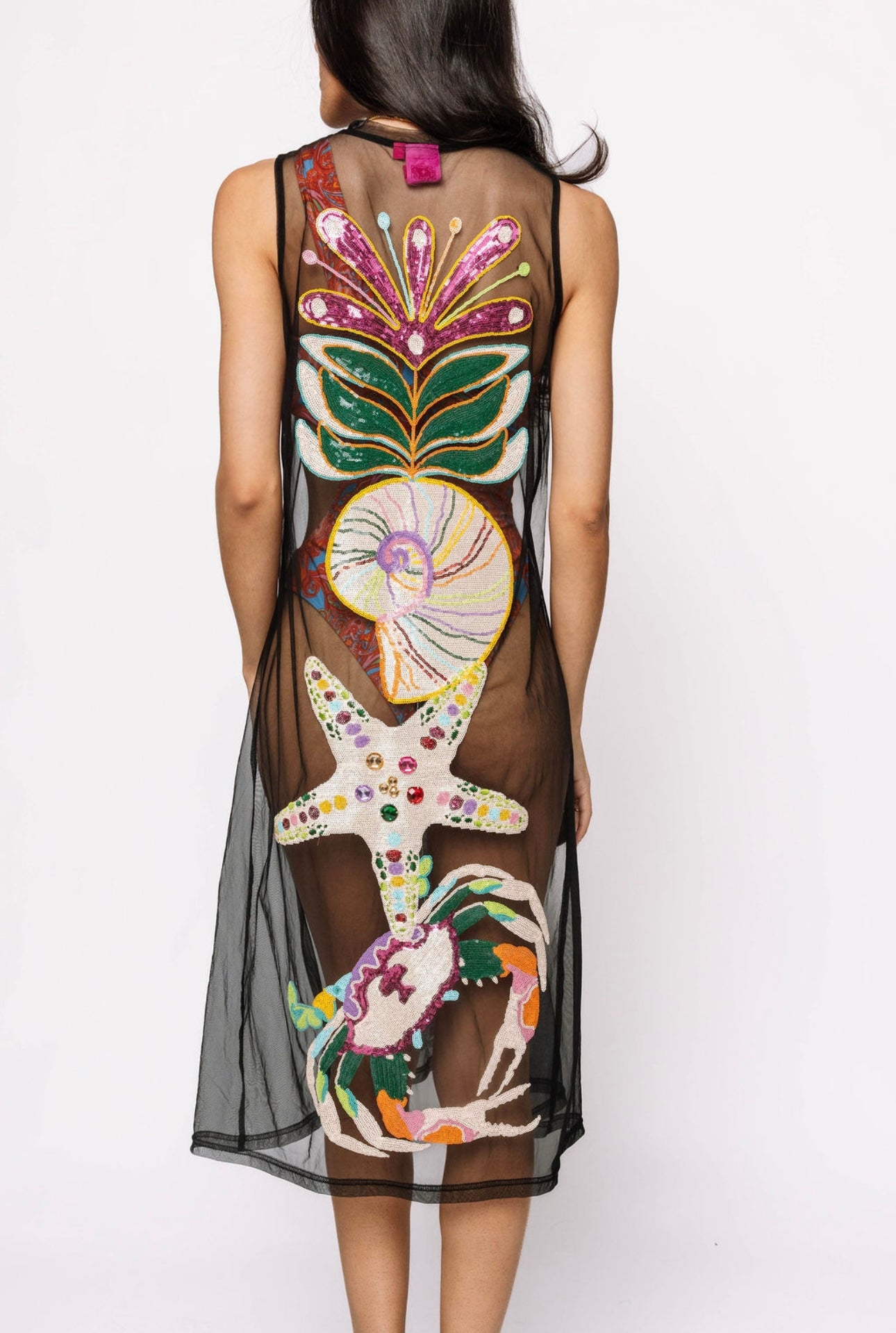 Queen Of Sparkles Black Mesh Multi Shell Coverup