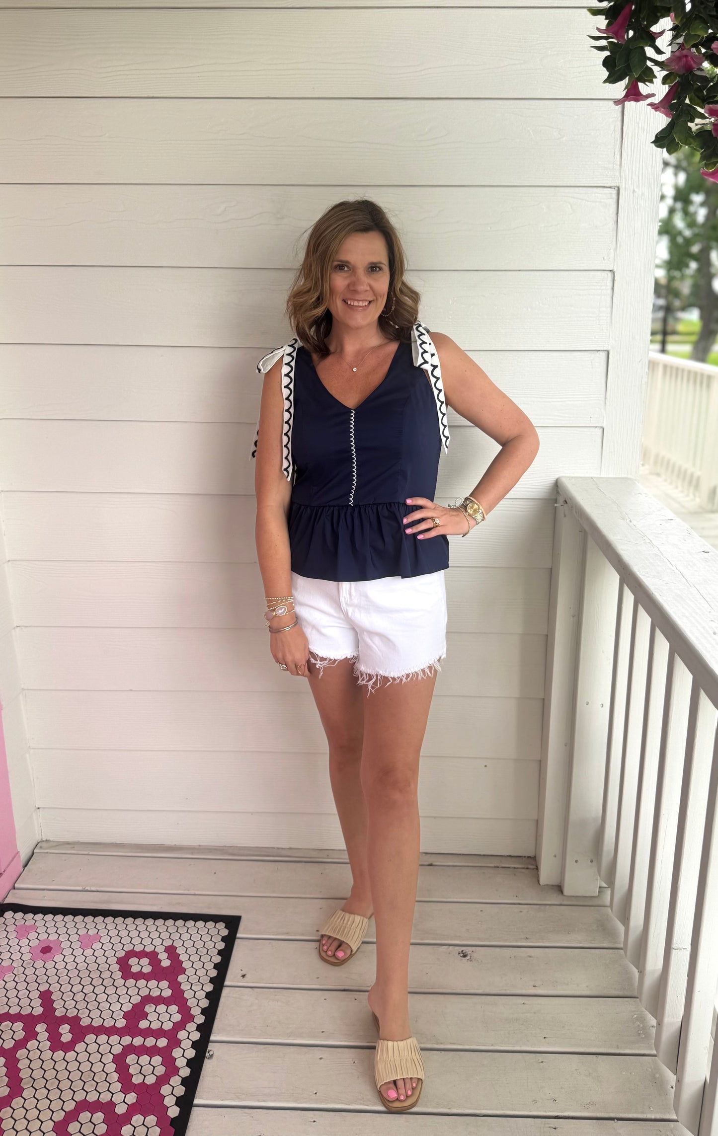 Scallop Embroidery Bow Top