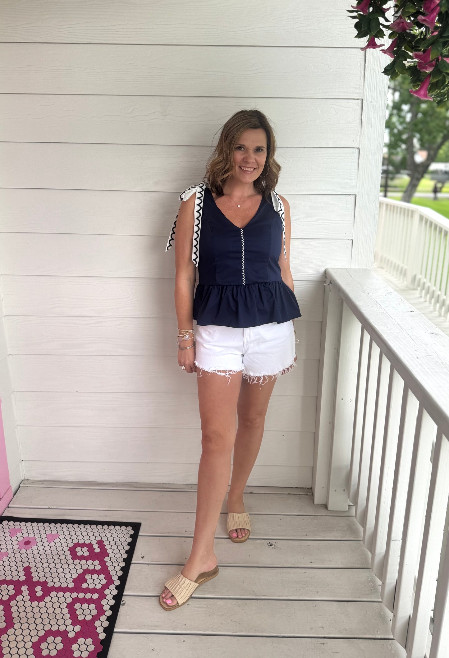 Scallop Embroidery Bow Top