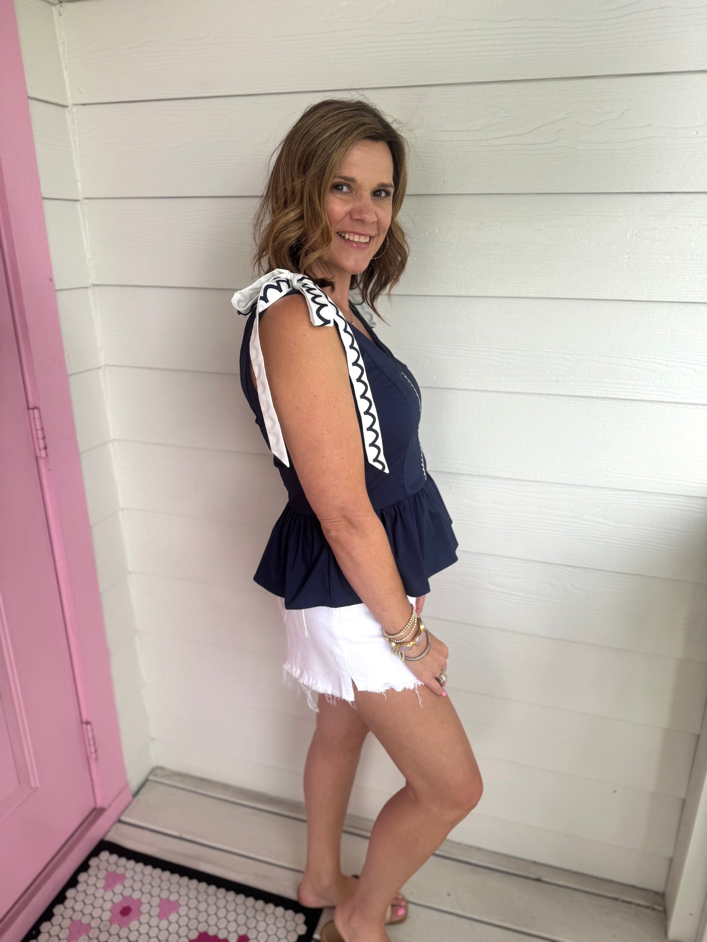Scallop Embroidery Bow Top