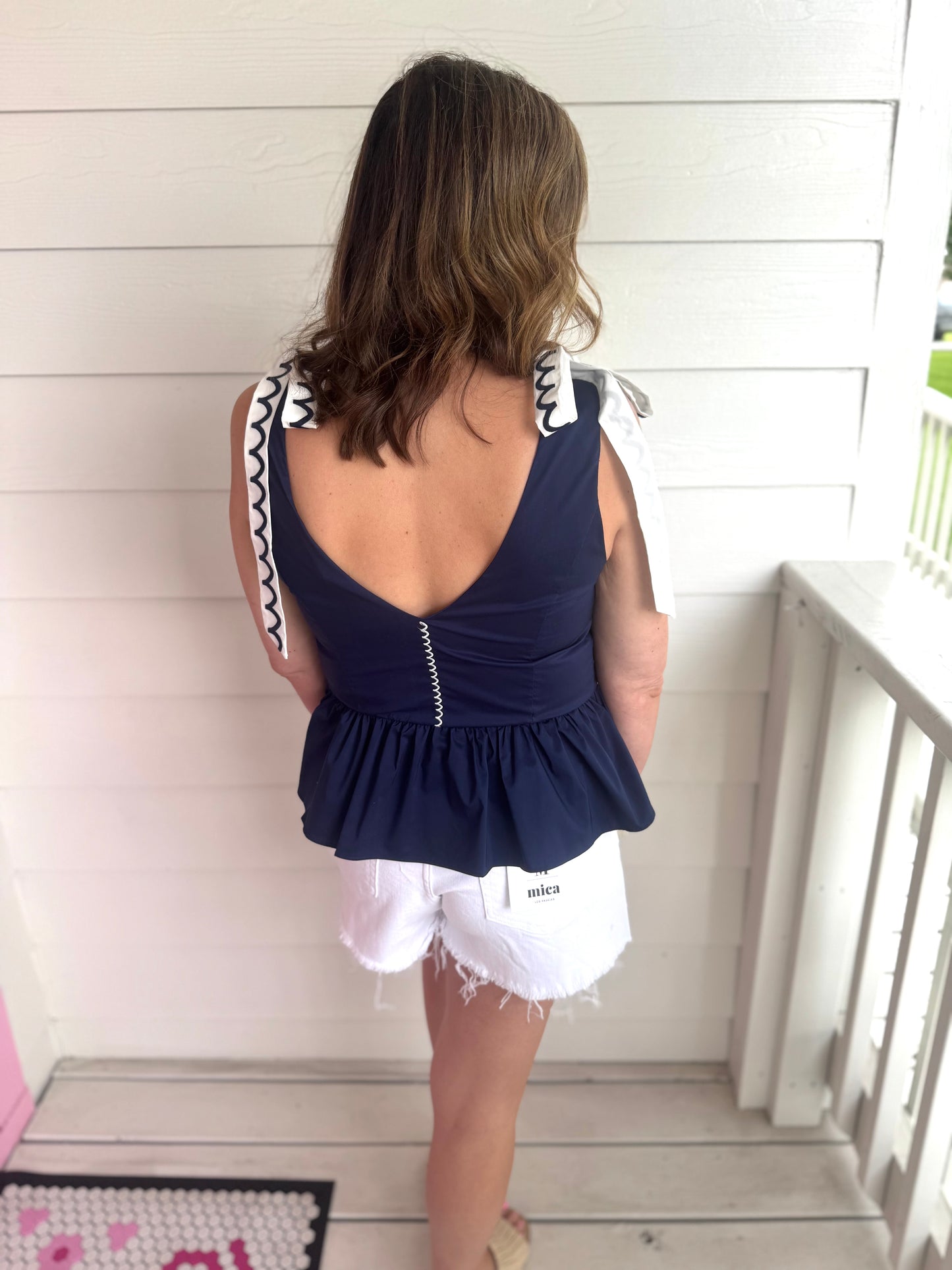 Scallop Embroidery Bow Top