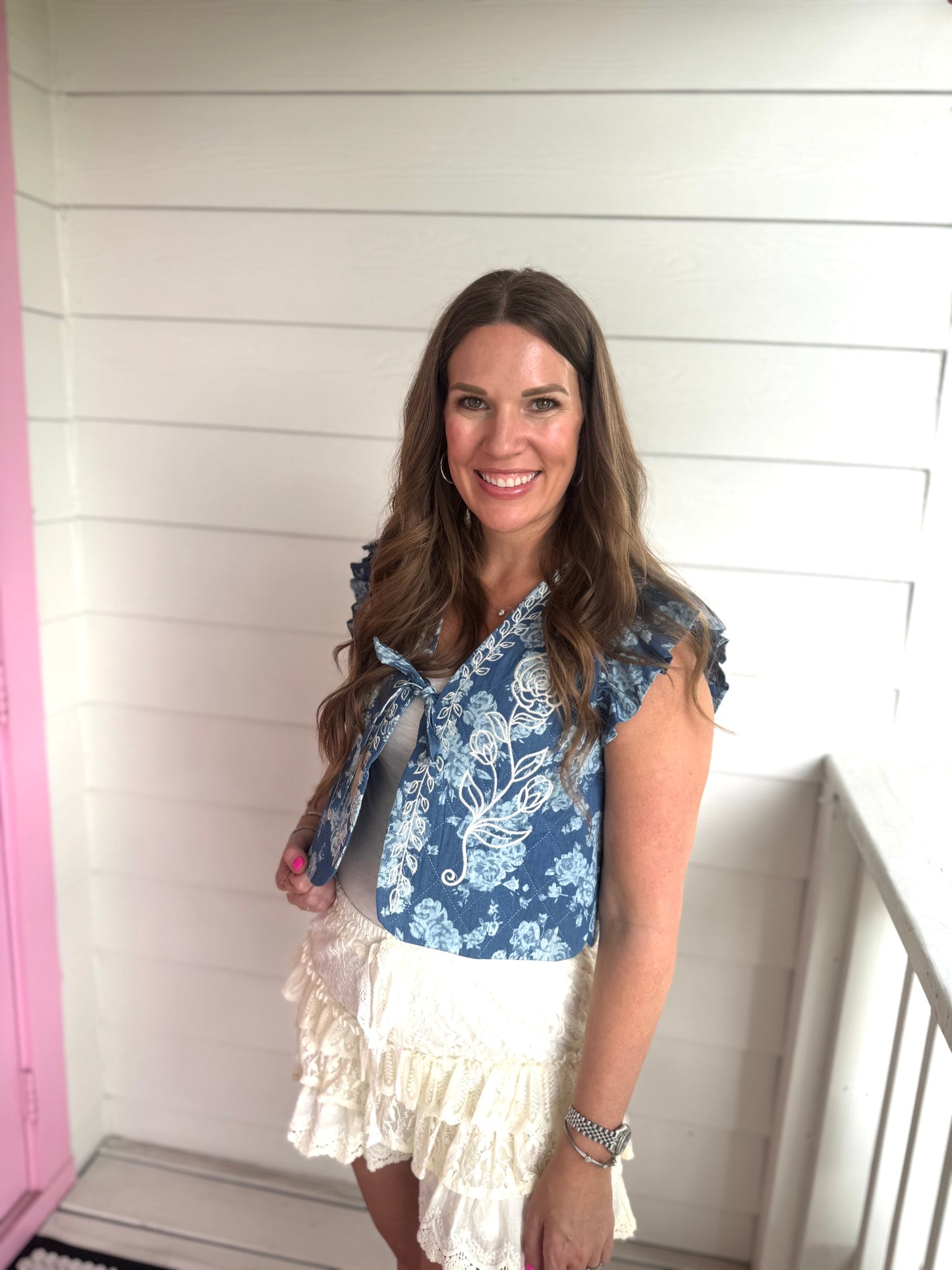 Blue Haze Quilted Floral Vest
