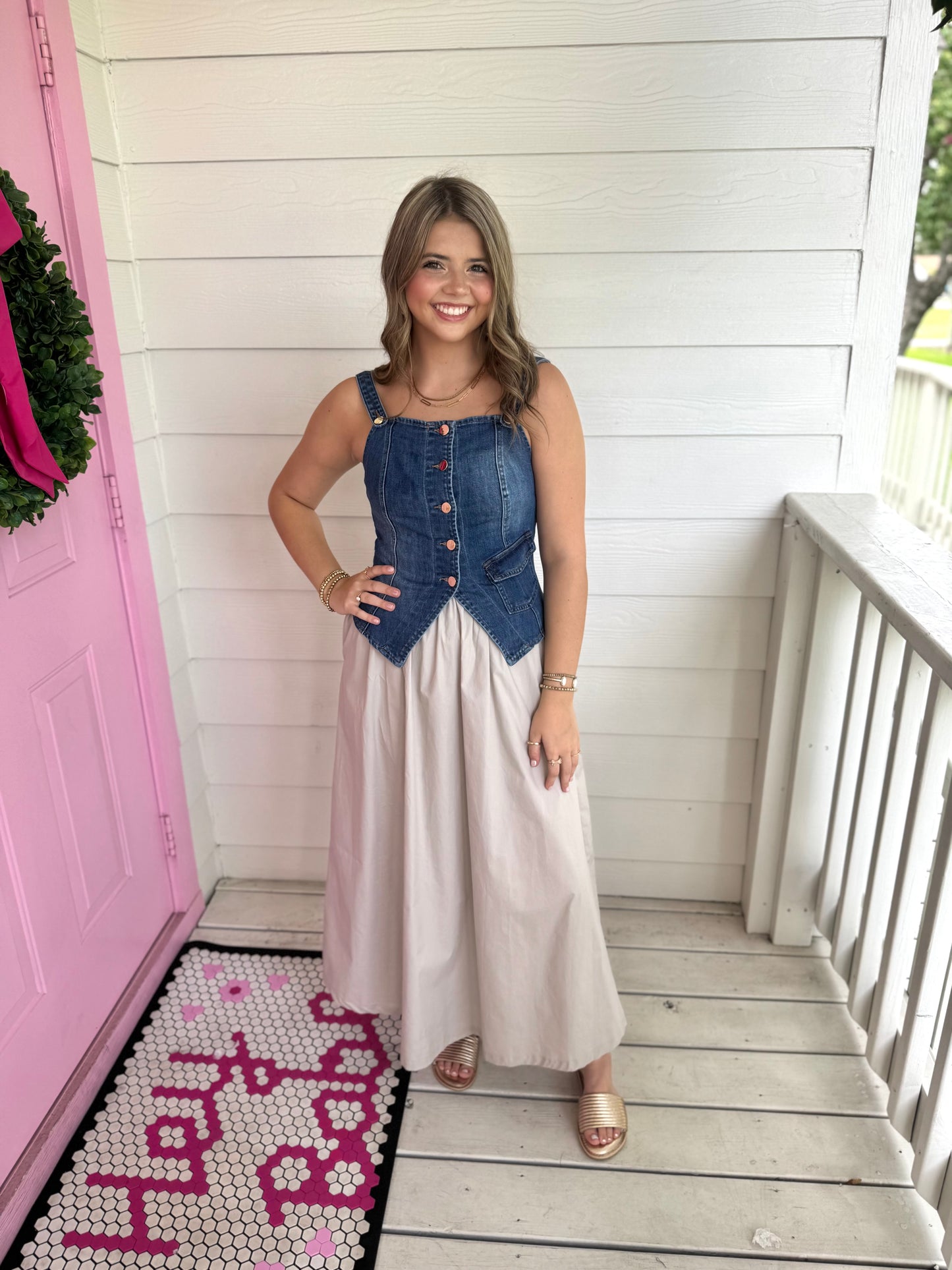 Denim Smocked Vest