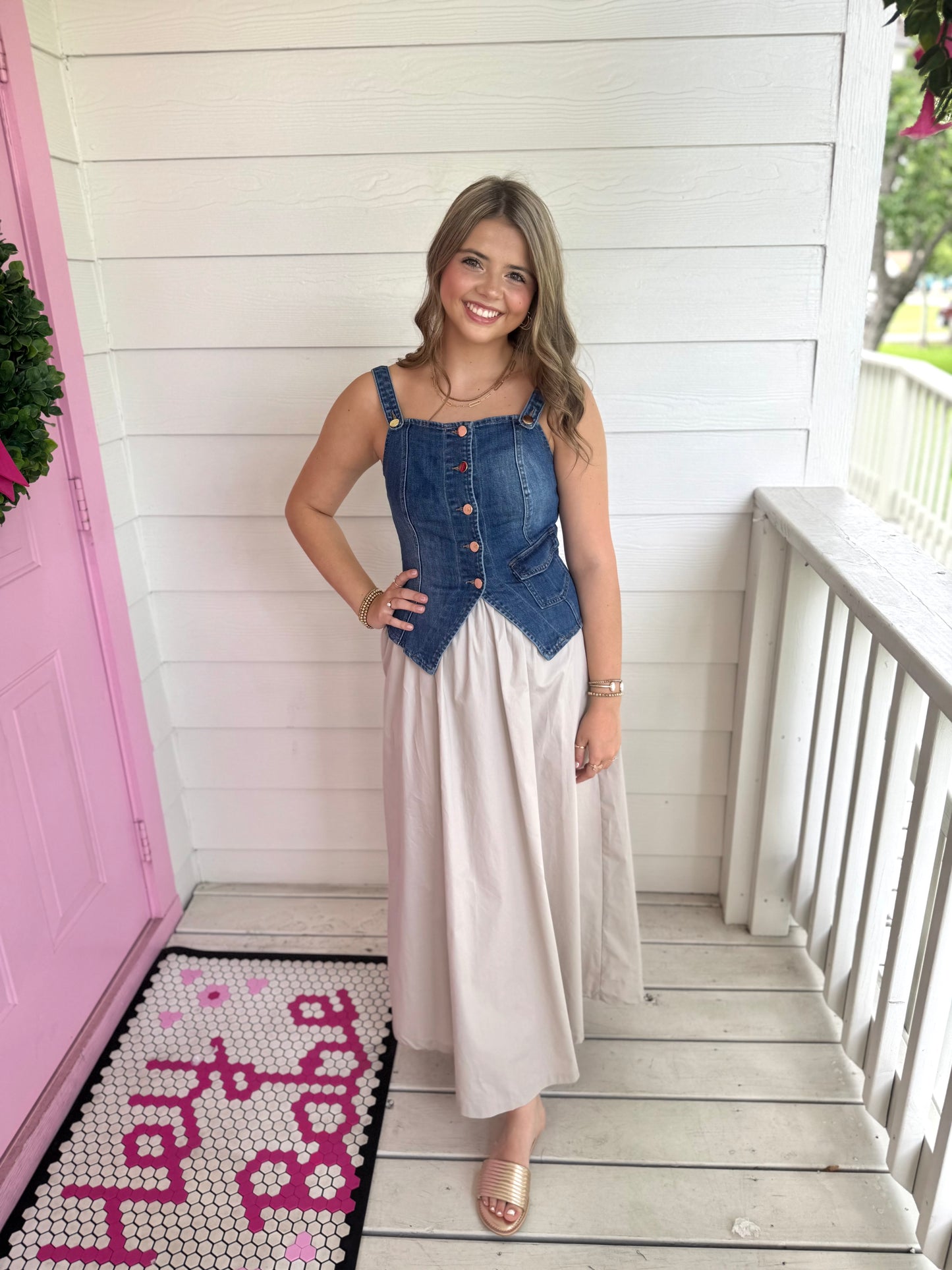 Denim Smocked Vest