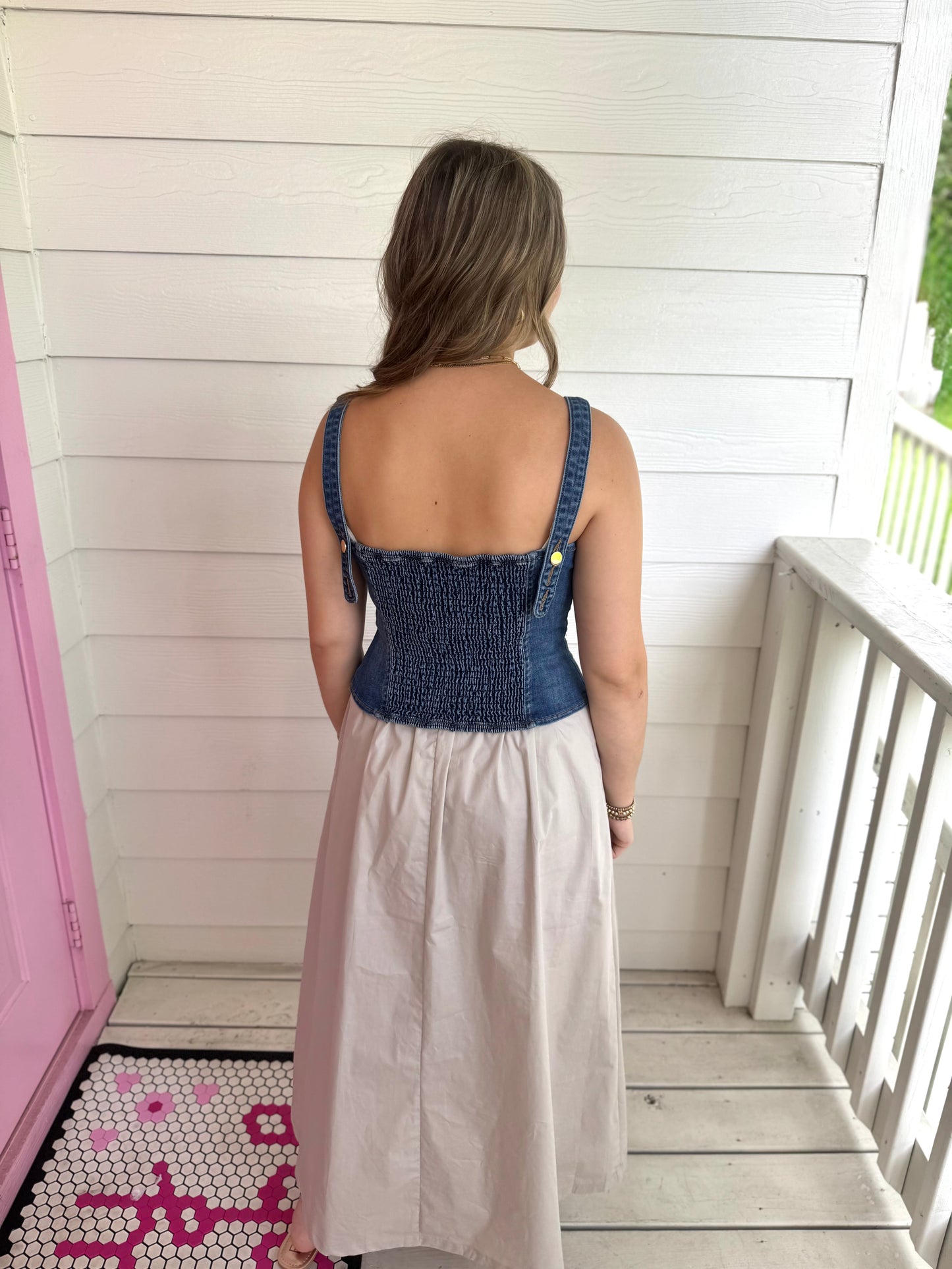 Denim Smocked Vest