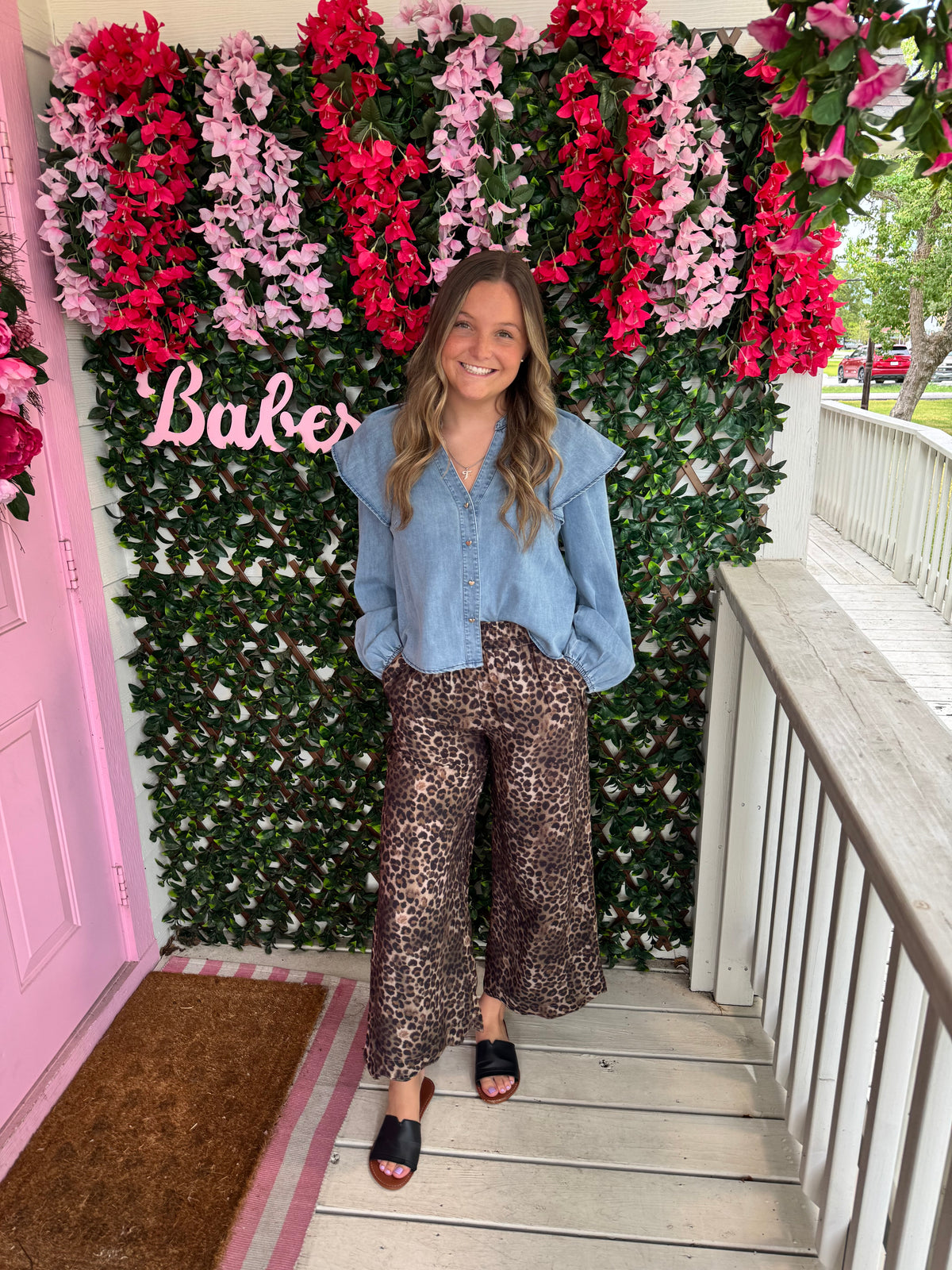 Olive Leopard Scallop Hem Pants