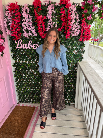 Olive Leopard Scallop Hem Pants