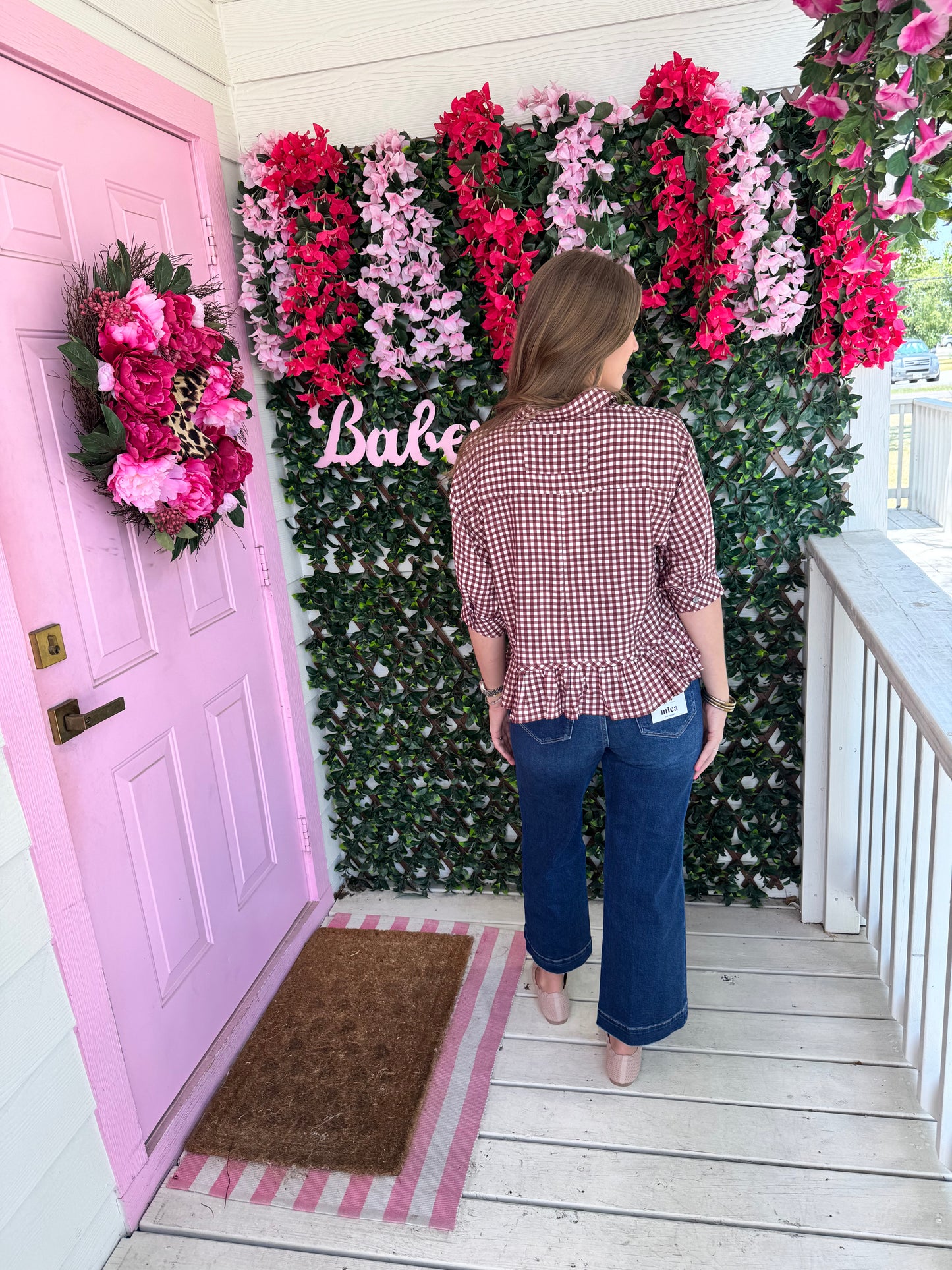 Maroon Gingham Peplum Top