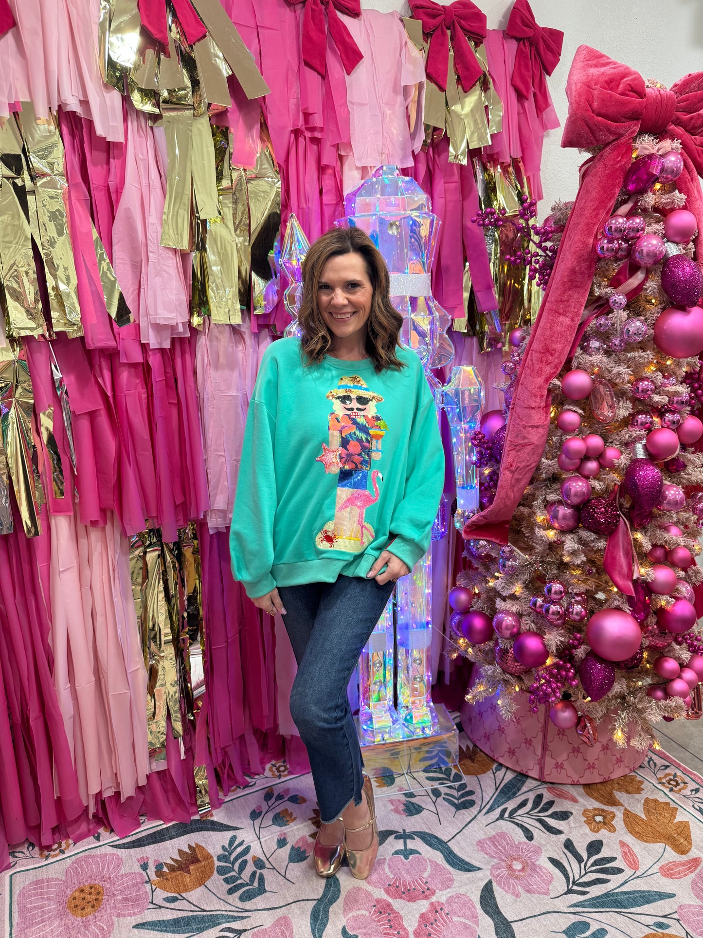 Queen Of Sparkles Aqua Tropical Vacation Nutcracker Sweatshirt