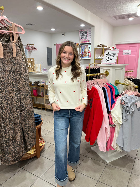 Tiny Heart Embroidery Sweater