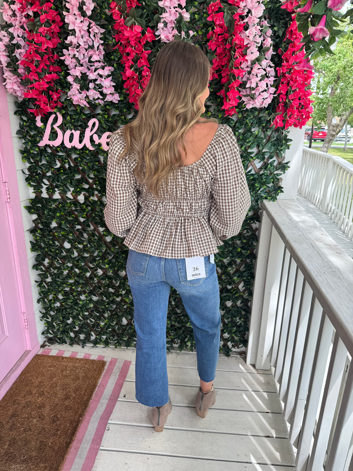 Chestnut Gingham Peplum Top