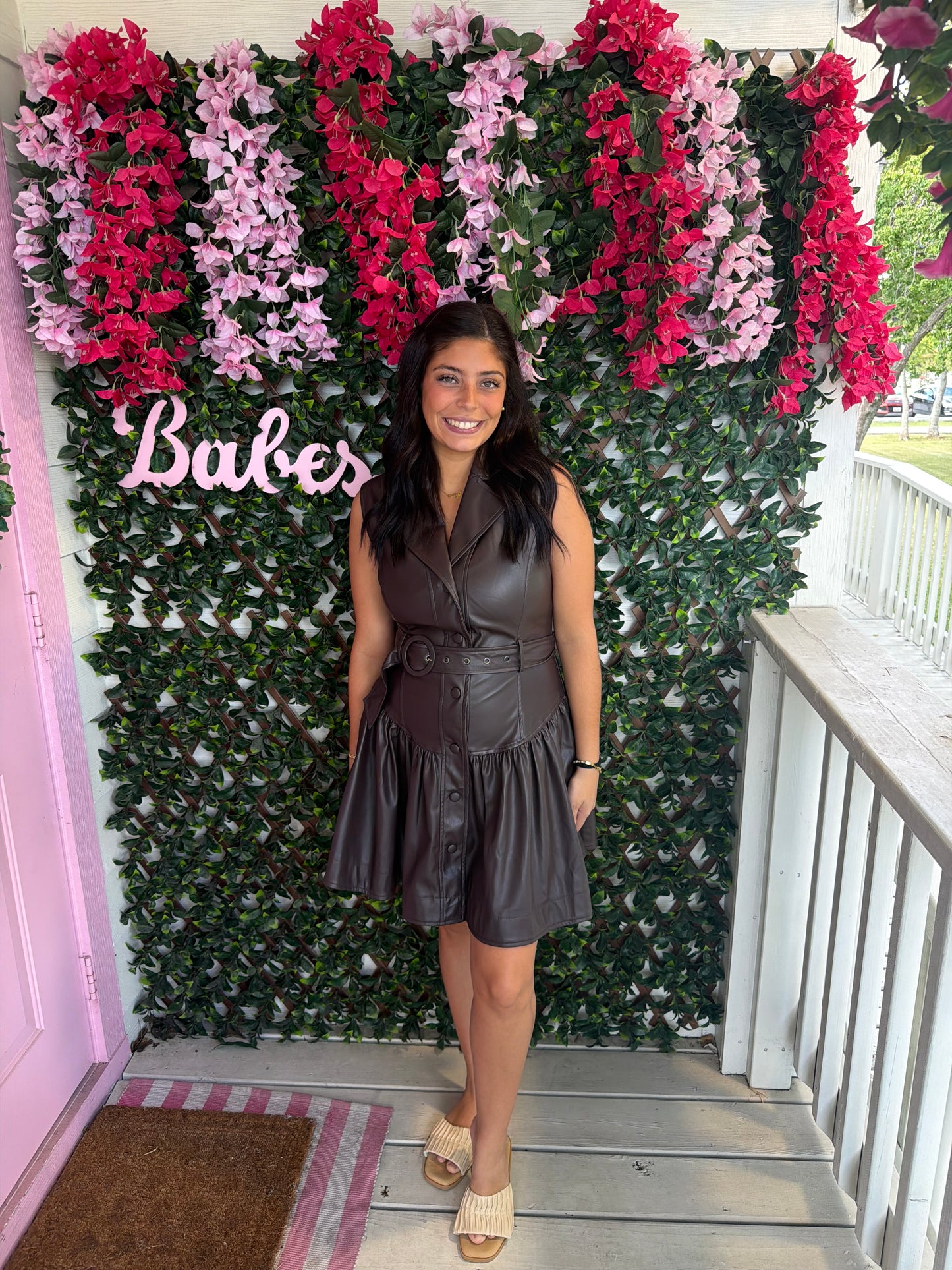 Drop Waist Faux Leather Dress