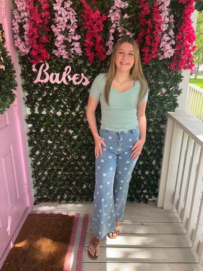 Dusty Mint Sweetheart Neckline Top