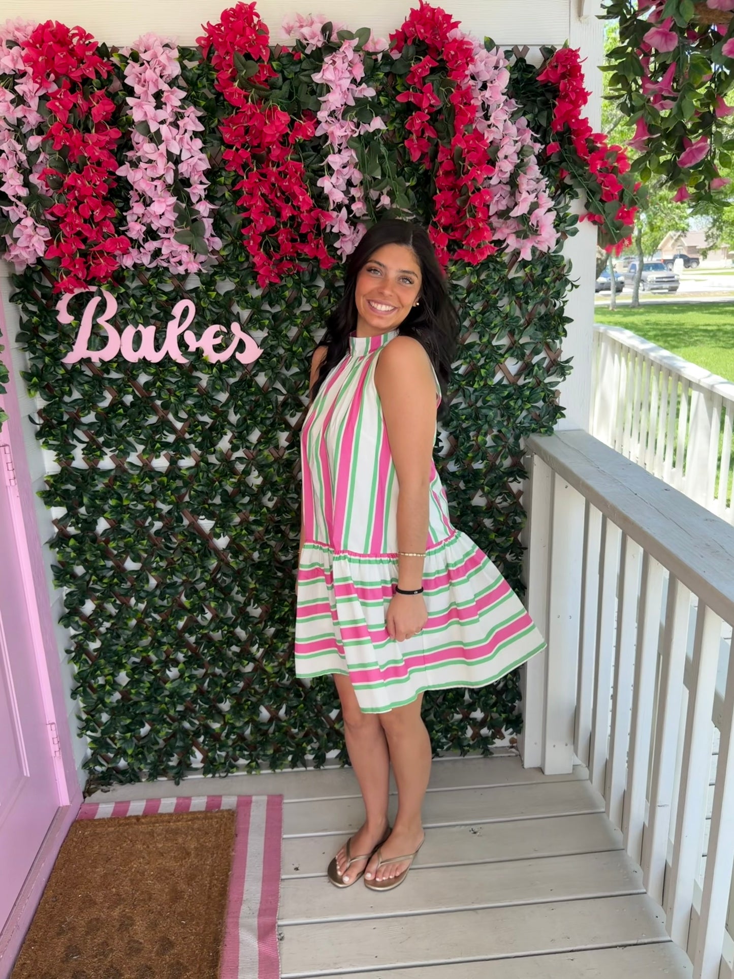 High Neck Striped Mini Dress