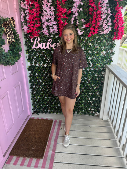Queen Of Sparkles Brown Multi Rhinestone Dress