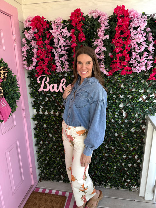 Heart Pocket Oversized Denim Top