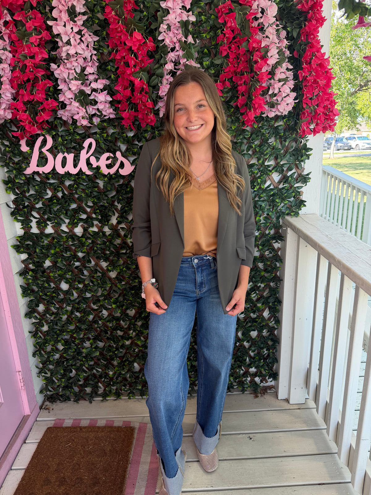 Dark Olive Scrunch Sleeve Blazer