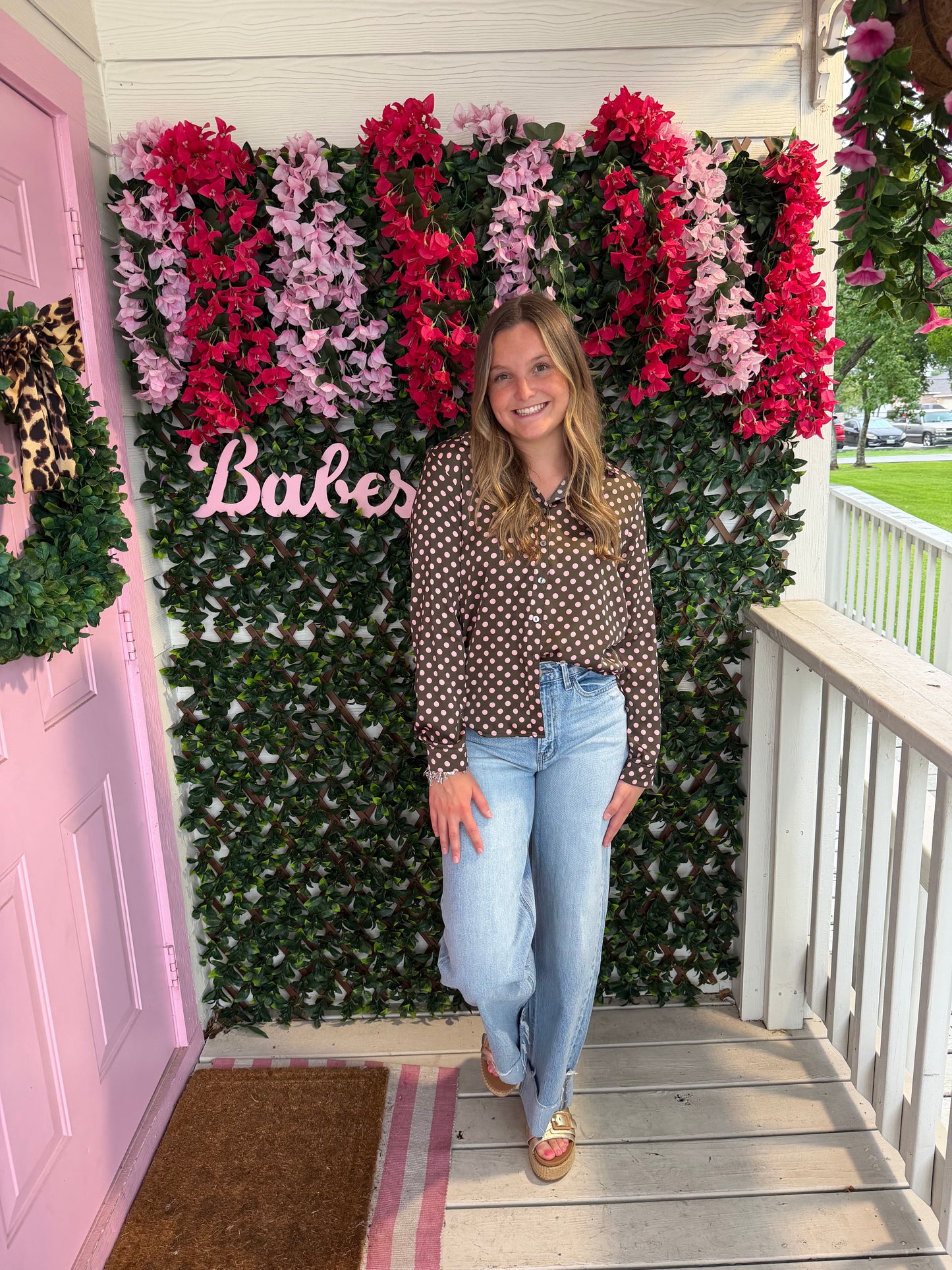 Polka Dot Satin Button Down
