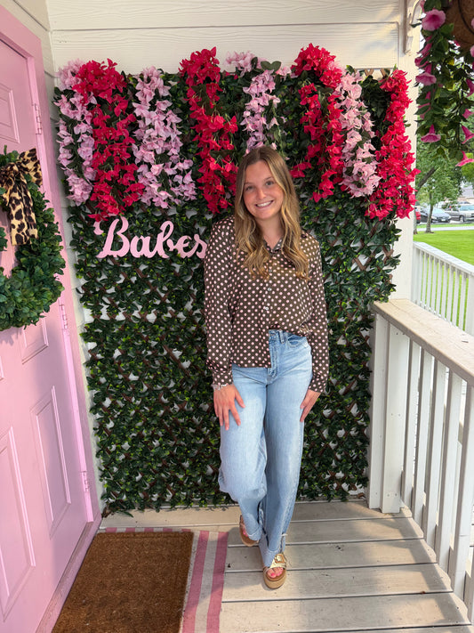 Polka Dot Satin Button Down
