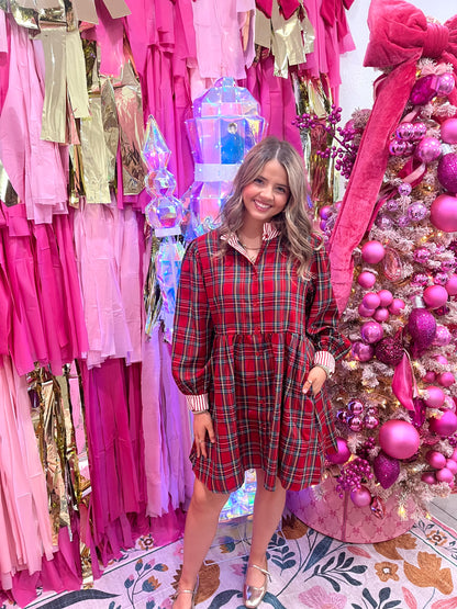 Ruffle Collar Holiday Plaid Dress