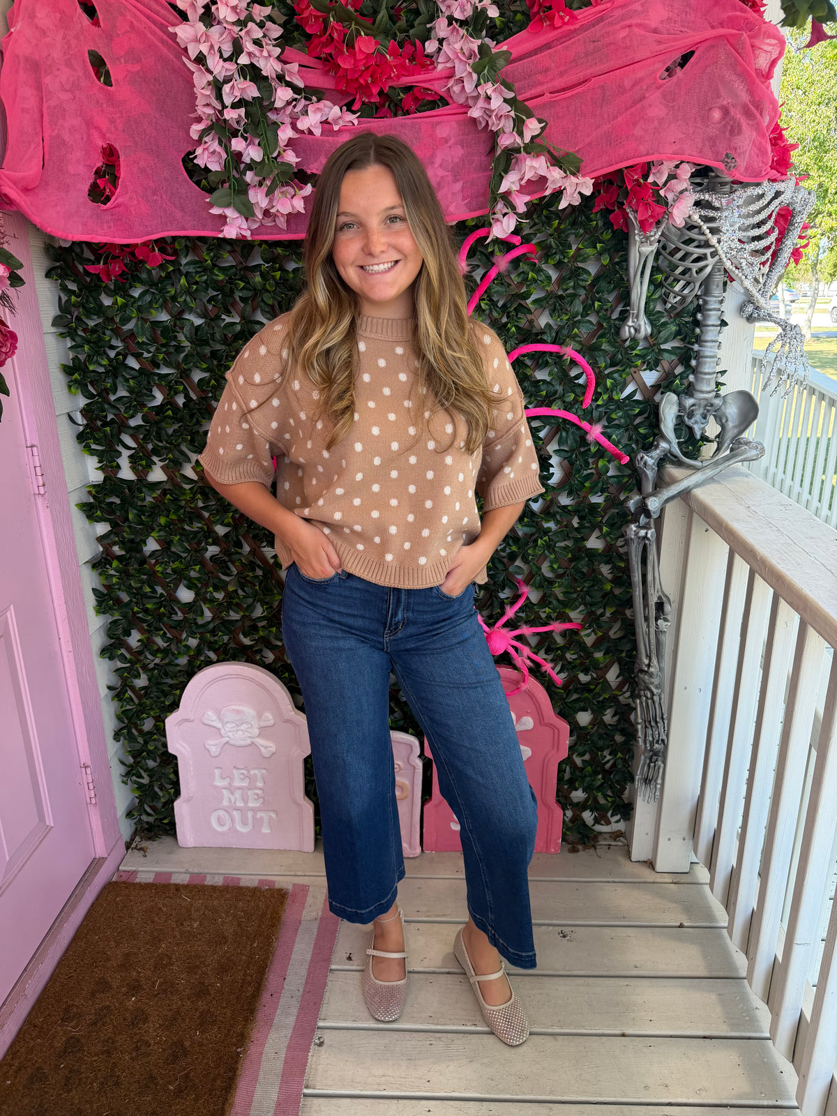 Camel Polka Dot Sweater Top