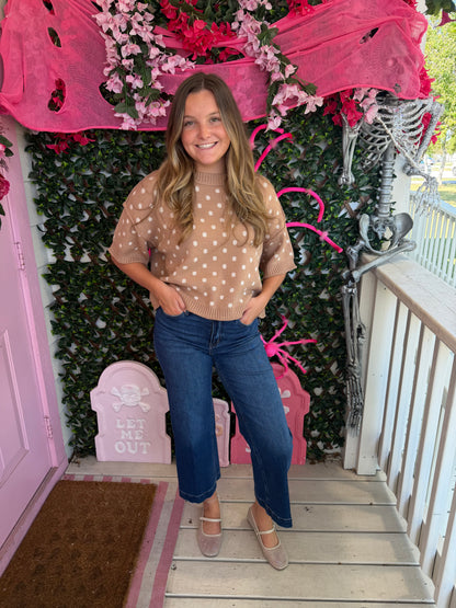 Camel Polka Dot Sweater Top