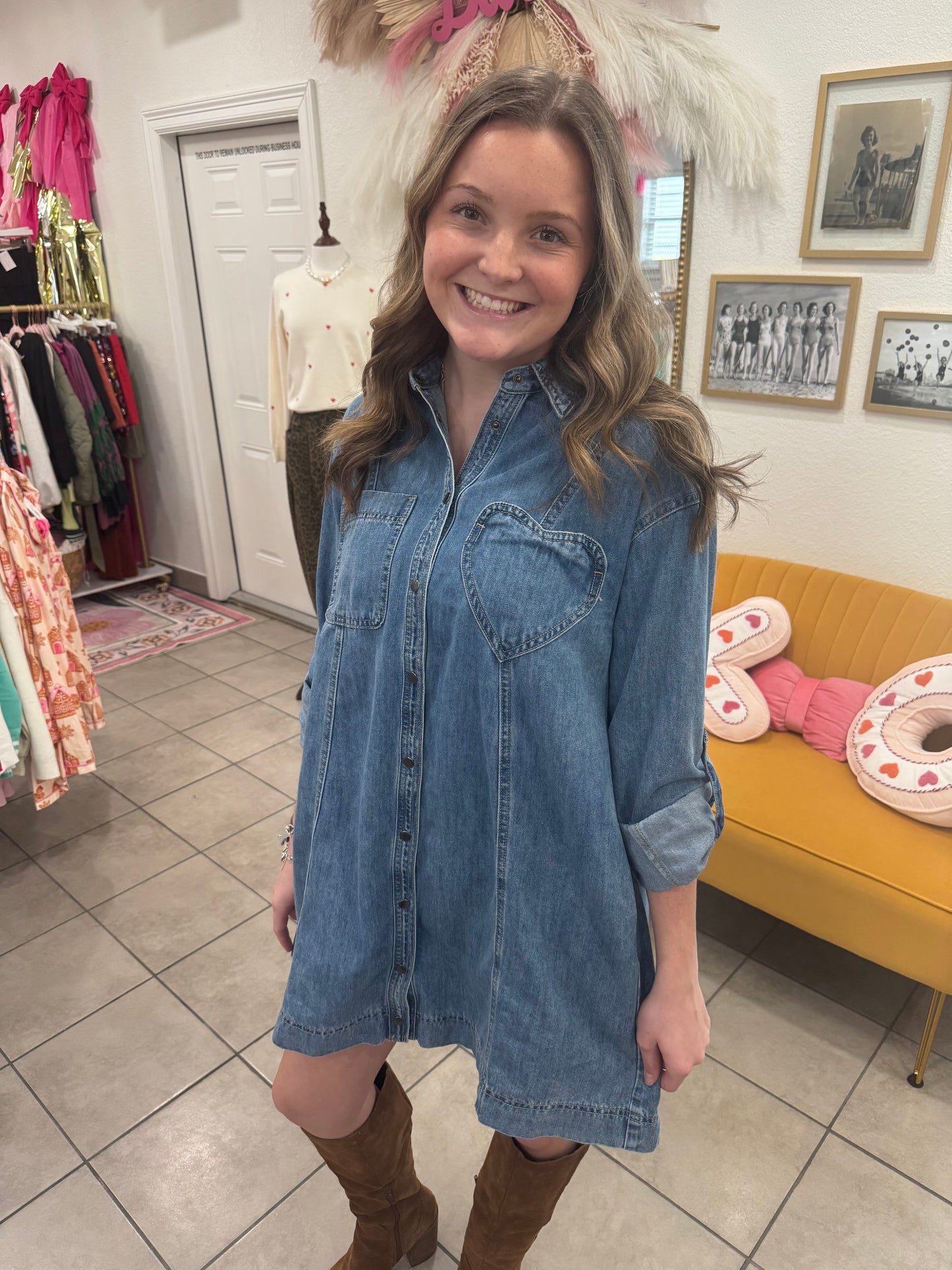 Heart Pocket Denim Dress