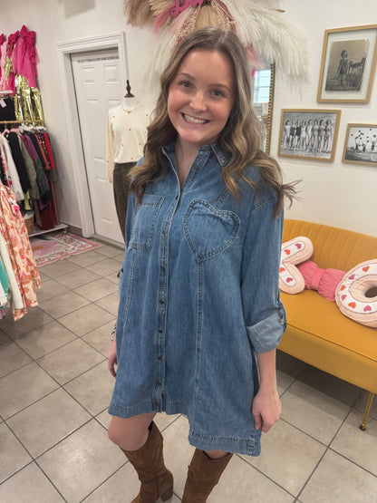 Heart Pocket Denim Dress
