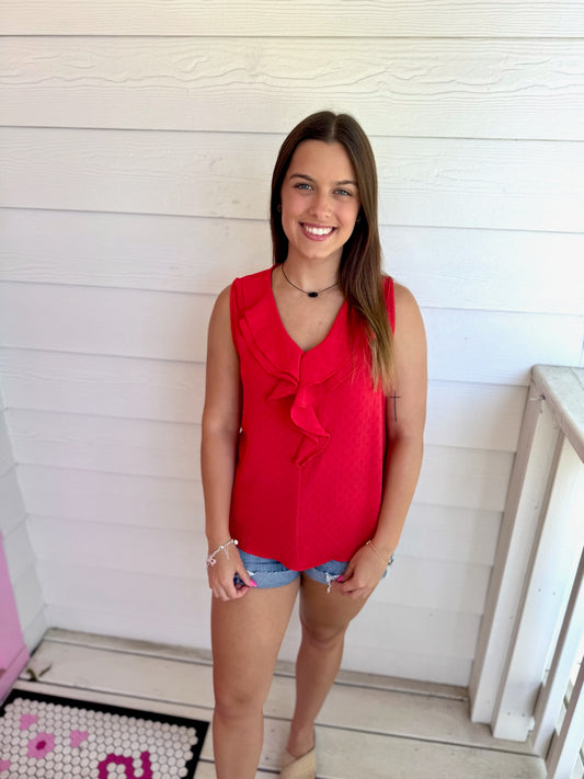 Red Flutter Neck Top
