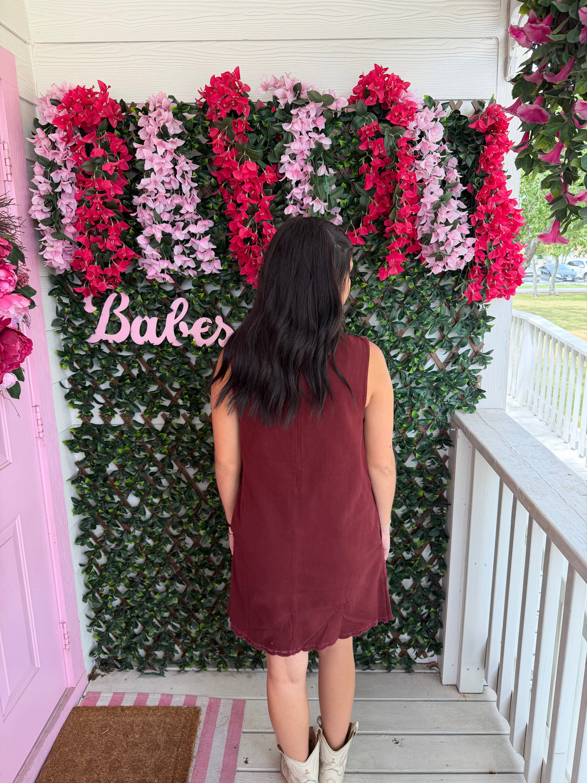 Burgundy Eyelet Denim Dress