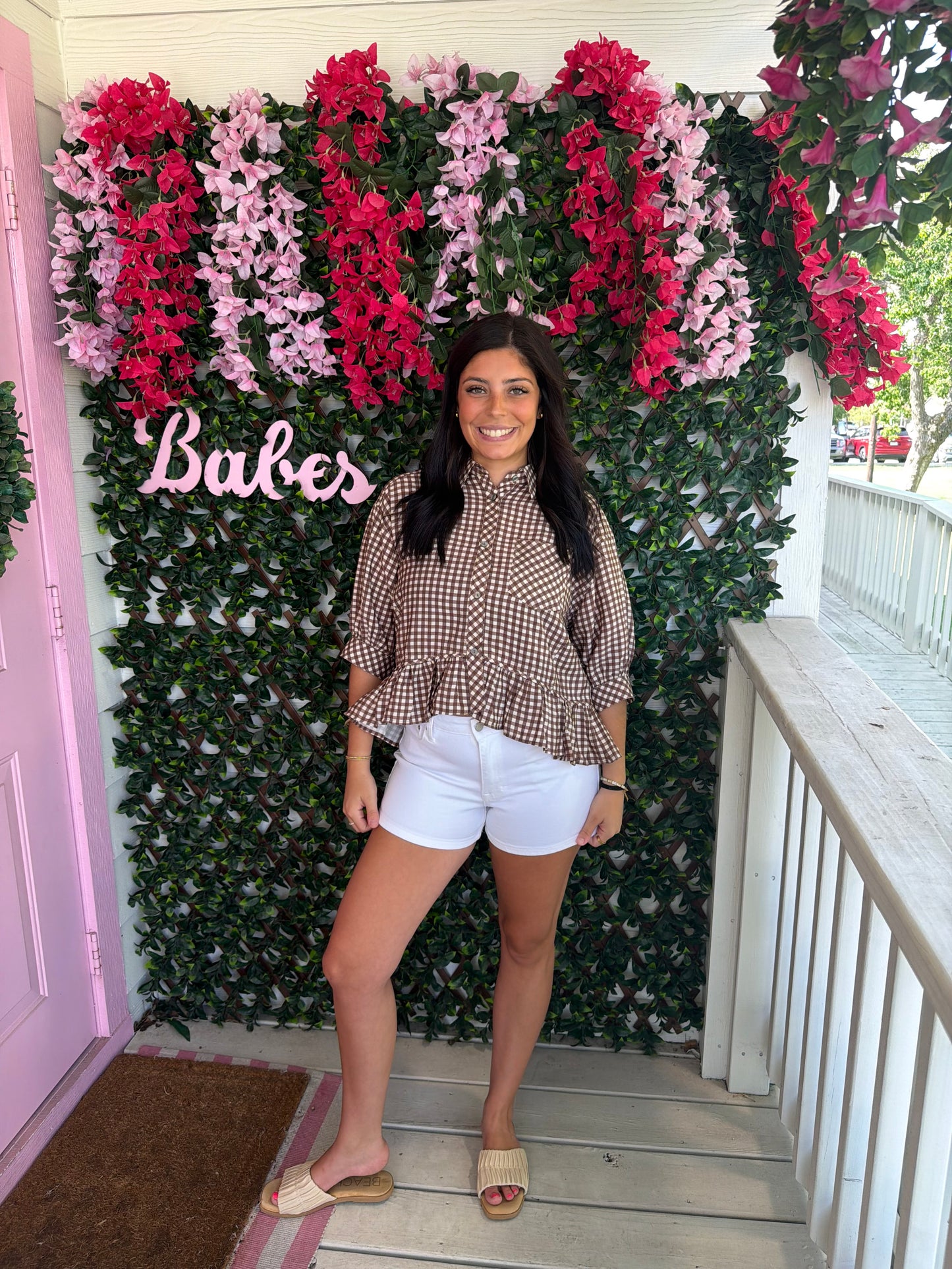 Chocolate Gingham Peplum Top