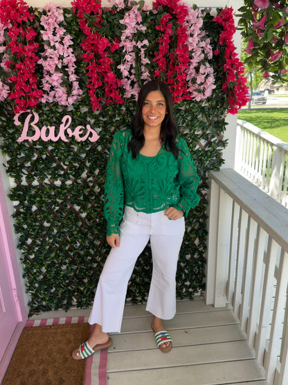 All In Kelly Green Lace Top