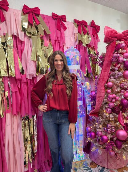 Satin Rouge Ruffle Top