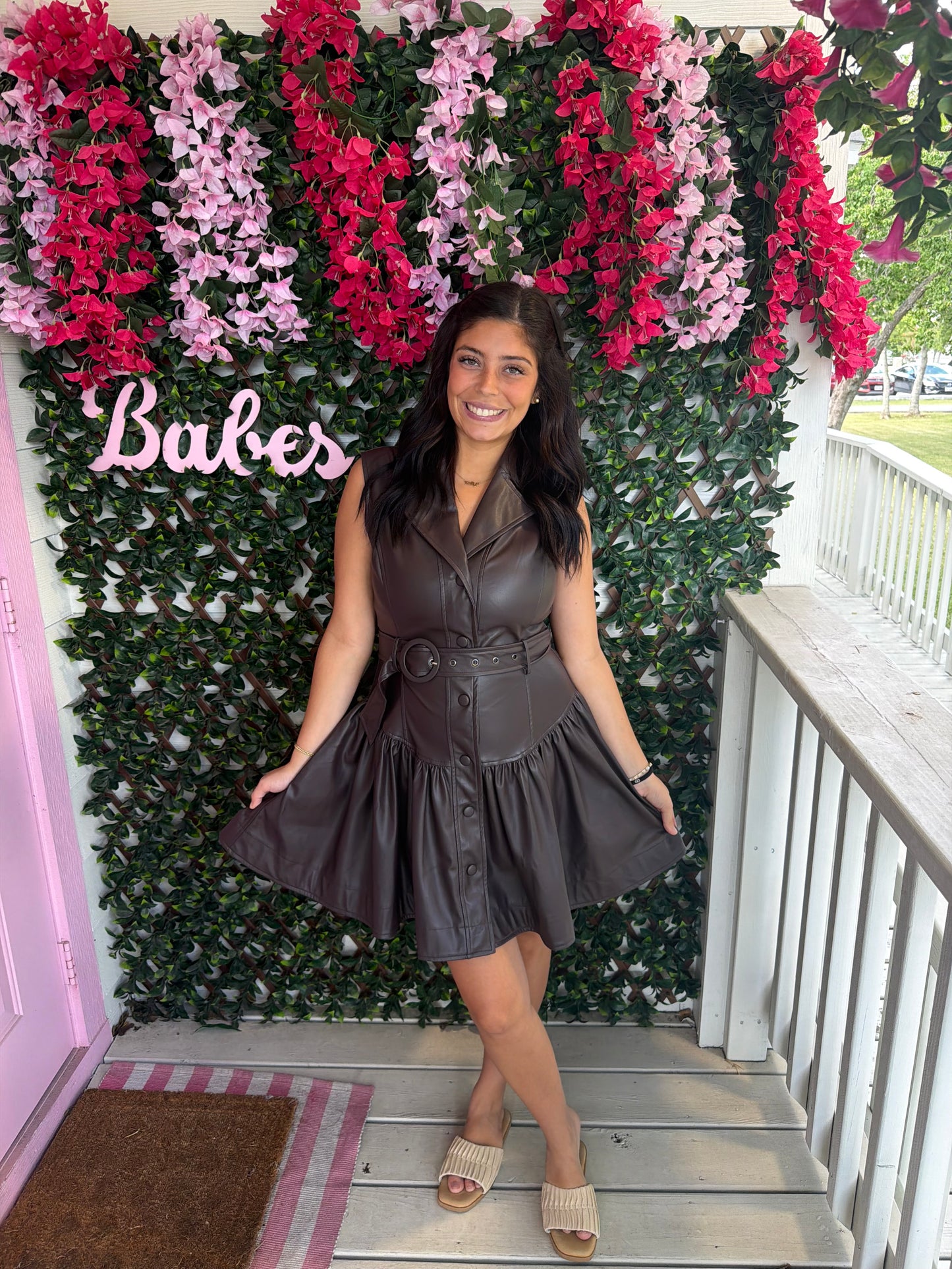 Drop Waist Faux Leather Dress