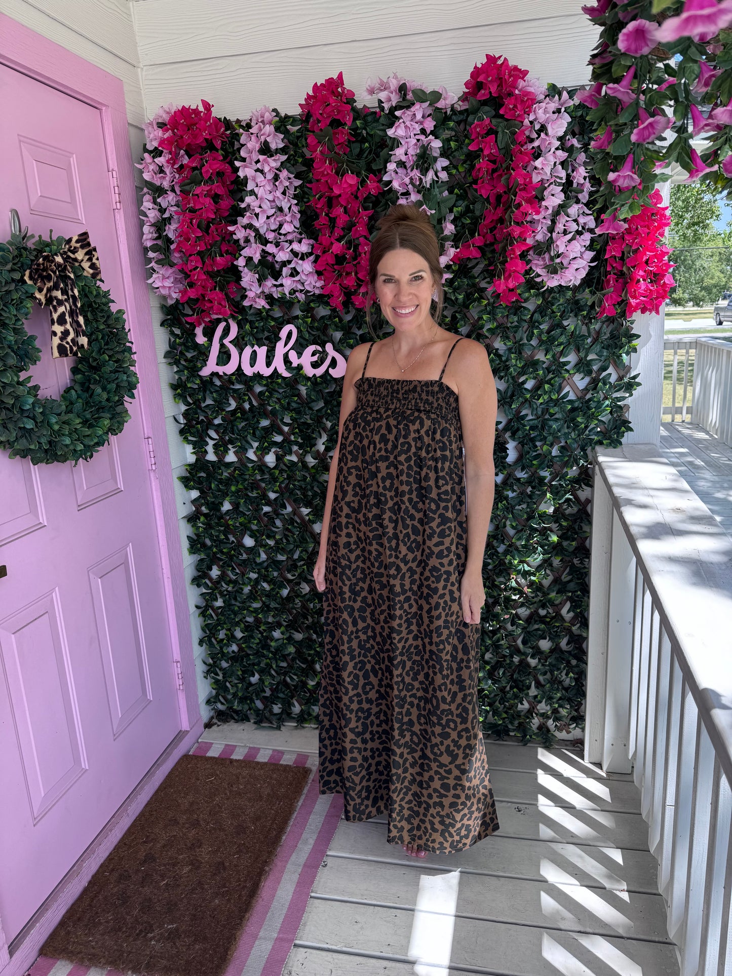 Smocked Leopard Maxi Dress