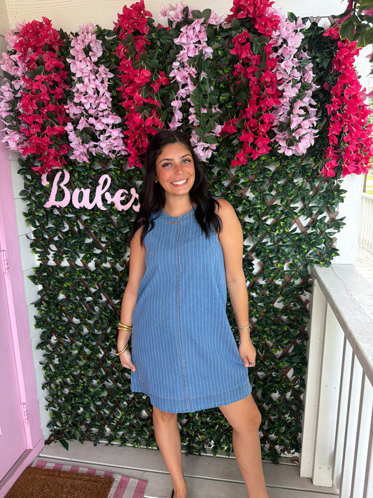 Striped Denim Shift Dress