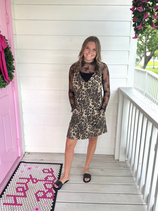 Washed Leopard Overall Dress