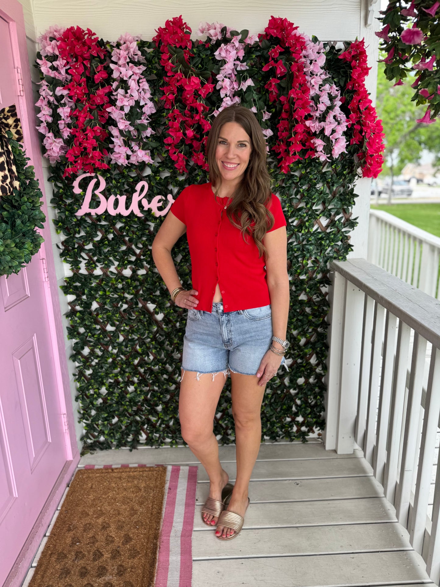 Red Button Up Knit Top